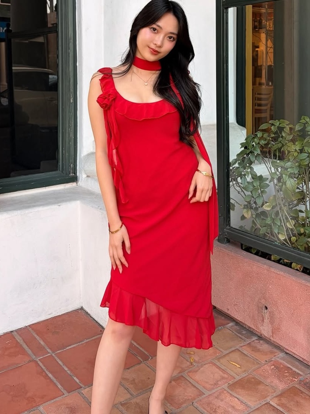 Peppermayo Red Ruffle High-Low Chiffon Dress Size US16 - Picture 10 of 12